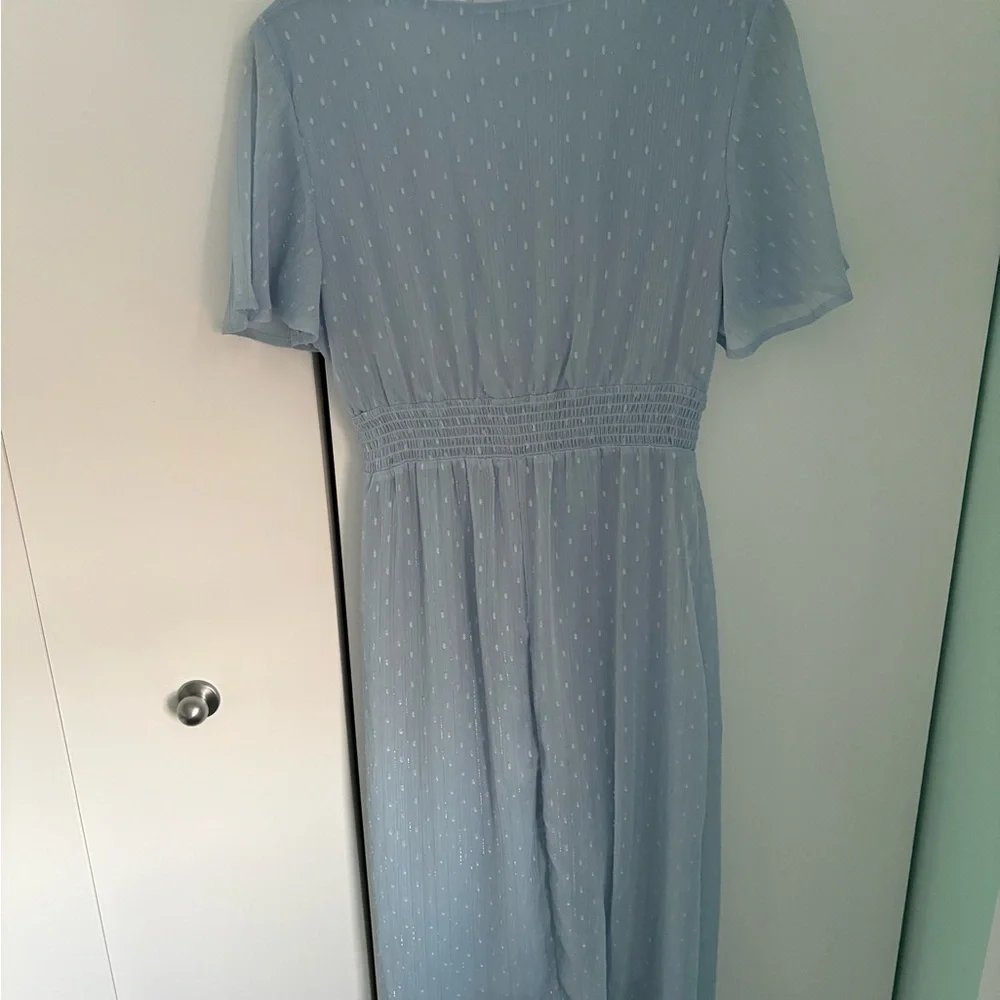 Women's Light Blue V-Neck Maxi Dress with Smocked Waist - Picture 2 of 7